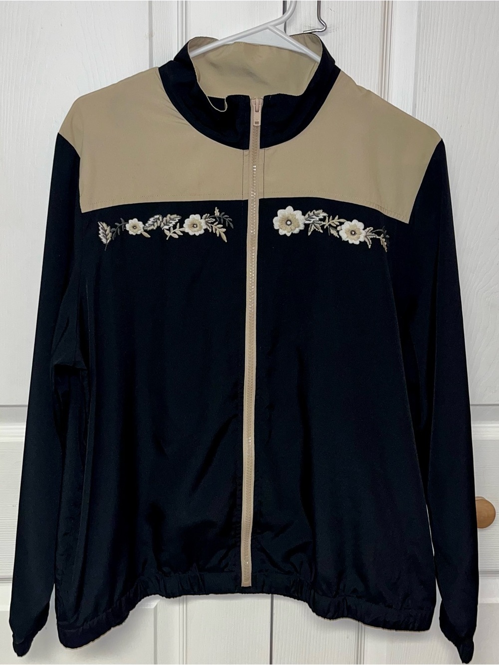 Blair Black Jacket with Tan Yoke and Floral Embroidery